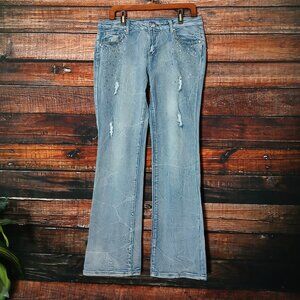 Deja Bleu Jeans 10 Vintage Y2K Marbled Boot Cut Embellished Ramie Denim